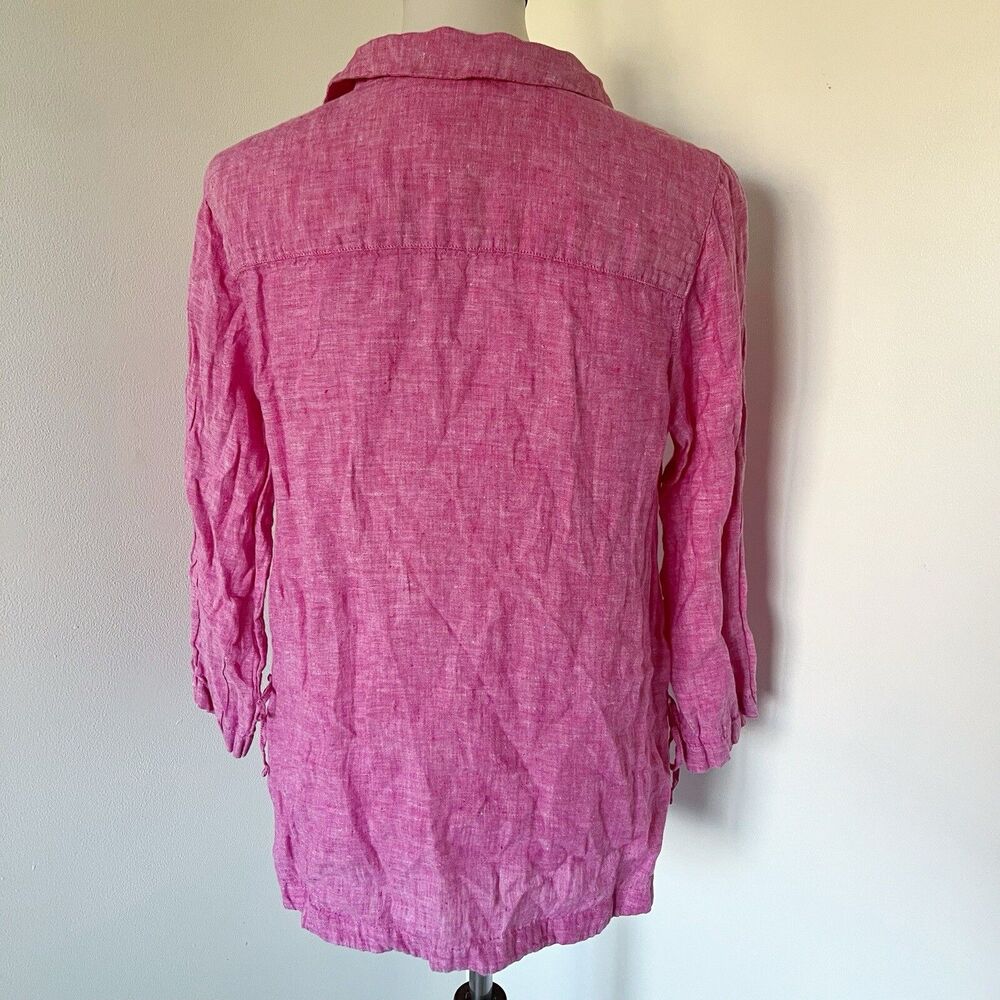 Isaac Mizrahi Linen Top Shirt Blouse 3/4 Sleeve Tie Side Tunic Pink M Medium - Picture 11 of 16